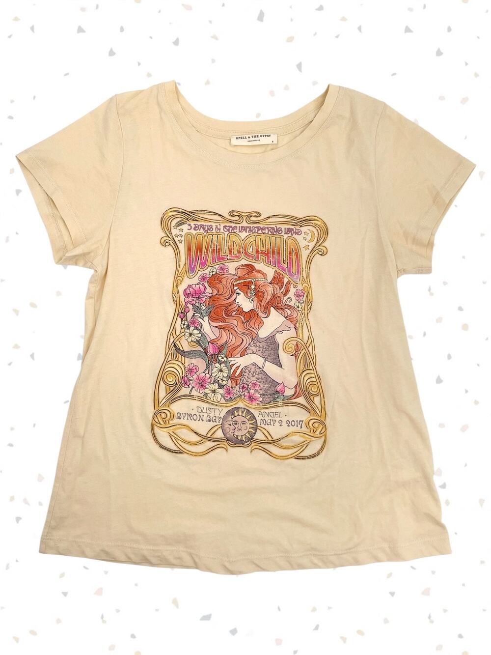 Spell Wild Child Cream Graphic Tee Tarot Boho Western Light Cotton Top Size S